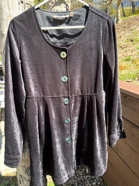 Soft Surroundings Black Velvet Button-Front Peplum Top